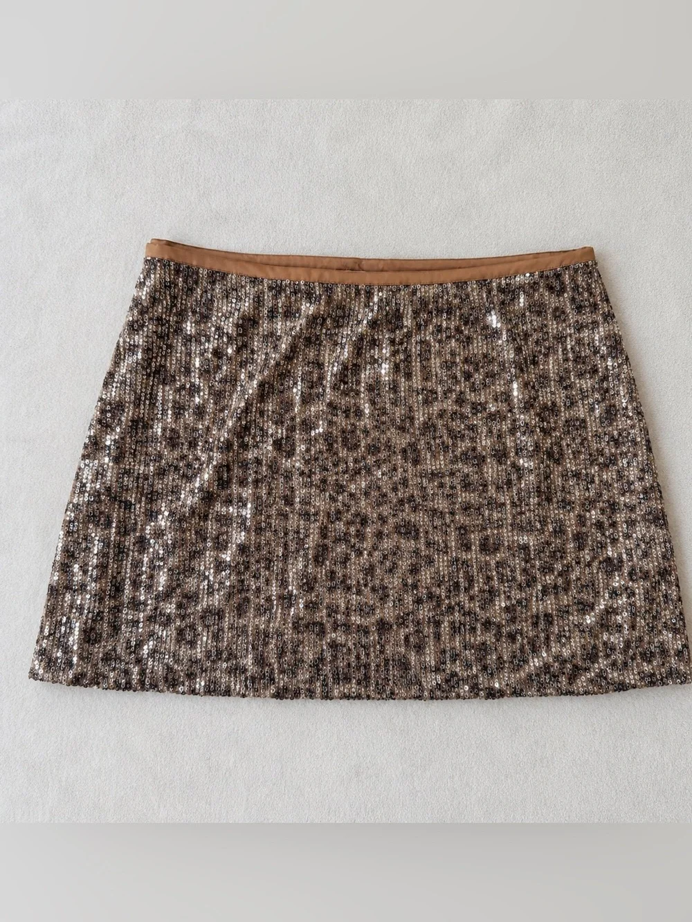 Zara Leopard Sequin Mini Skirt Large Metallic Party Going Out